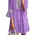 thumbnail image 4 of DYMADE Women Plus Size V-neck Printed 3/4 Flare Sleeve Loose Dress, 4 of 4