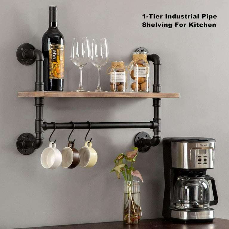 ROGMARS Industrial Pipe Shelving Bathroom Pipe Shelves with Towel Bar,2 Tier 24 inch Retro White Rustic Farmhouse Pipe Wall Shelves Bathroom Shelves
