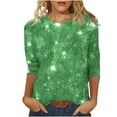 thumbnail image 7 of JTZGDY Women's 3/4 Length Sleeve Tops Dressy Casual Ruched Pleated Blouses Cute Floral Printed Crewneck Graphic T-Shirts Loose Curved Hem Tunic Fall Outfit Tshirts Clothes Army Green#01 XL, 7 of 7