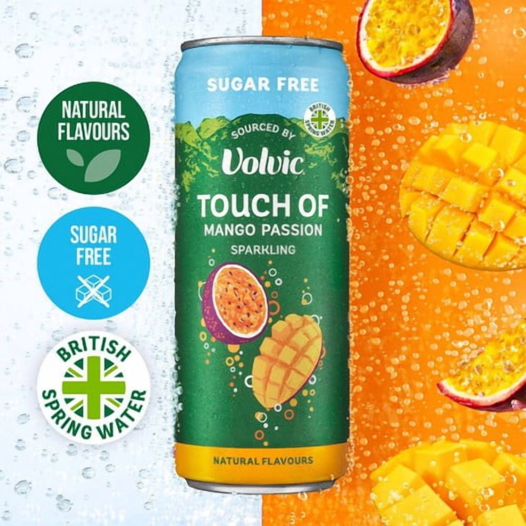 Touch of Mango Passion Sparkling Sugar Free Flavoured Water by Volvic 4 x 330ml, British Import (Pack of 2)