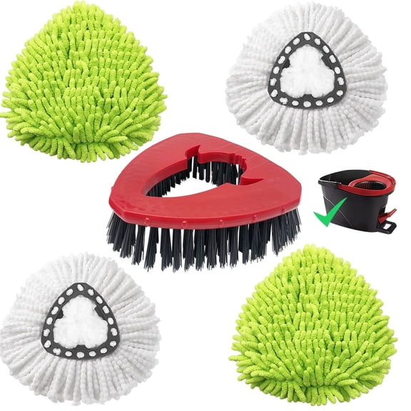 5-Pack Replacement Heads Compatible with O-Cedar EasyWring System, 2 Mop Heads 1 Scrub Brush and 2 Chenille Dusters Only Fits Triangle Spin Mops