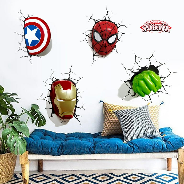 3D Avengers Breaking Through Wall Sticker 3D Hulk Captain America Children  Boys Wall Decals Peel and Stickers for Walls Bedroom Living Room Home