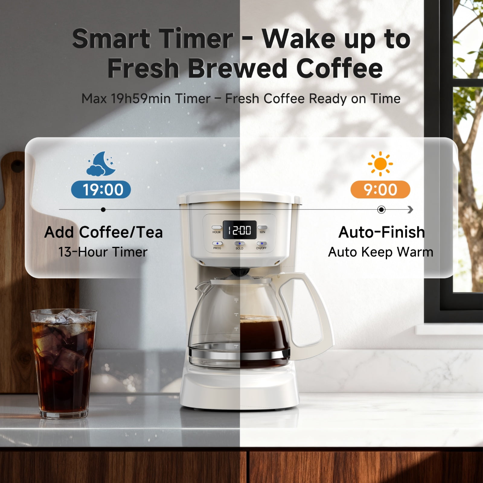 5 Cup Programmable Drip Coffee Maker with Auto Shut-off Function and Reusable Washable Water Filter Small Coffee Machine for Apartment