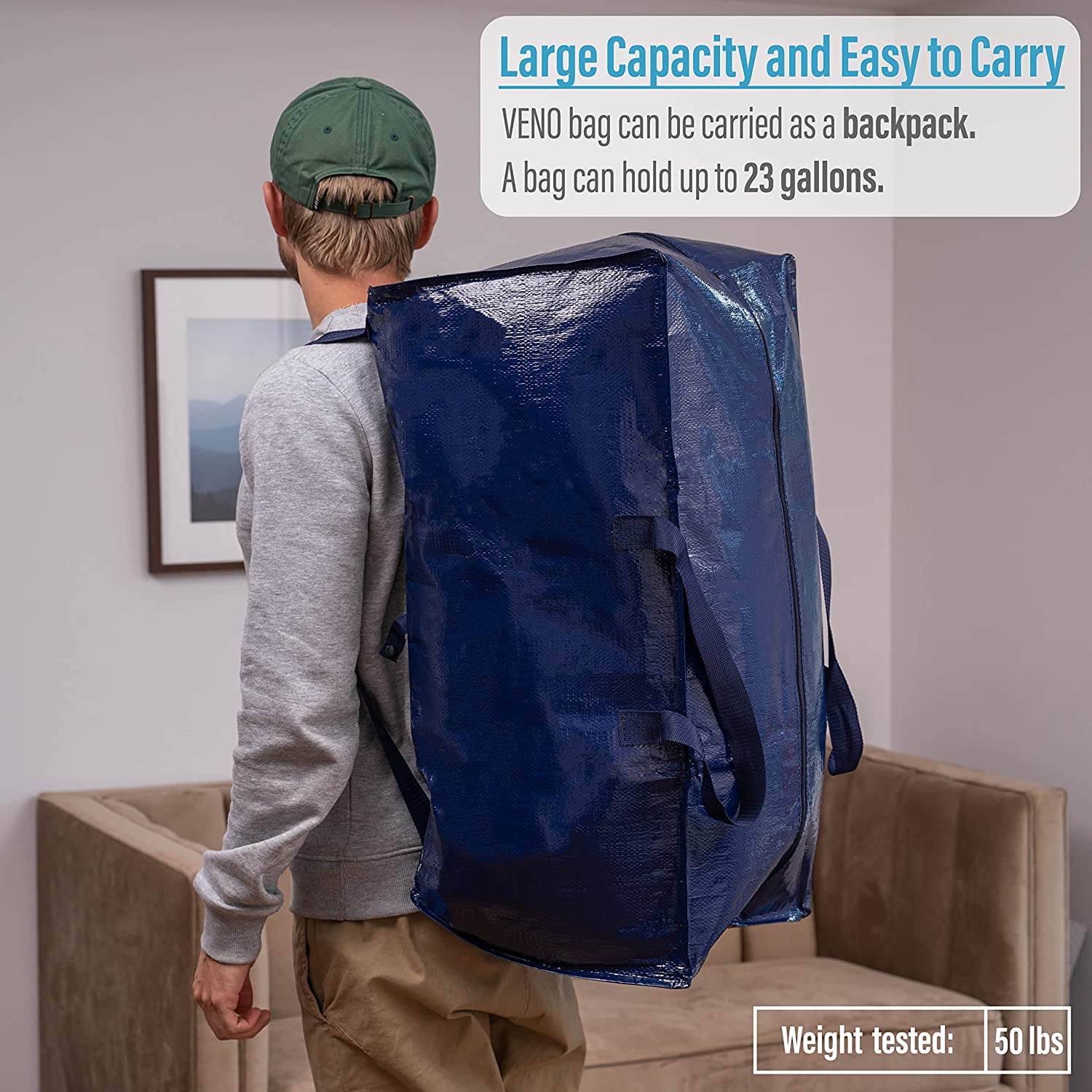VENO 5 Pack 50L Medium Storage Bag, Organizer Bag, Moving Bag, Storage  Tote, Zipper On Top, Sturdy, Water Resistant, Carrying Bag, Camping Bag for