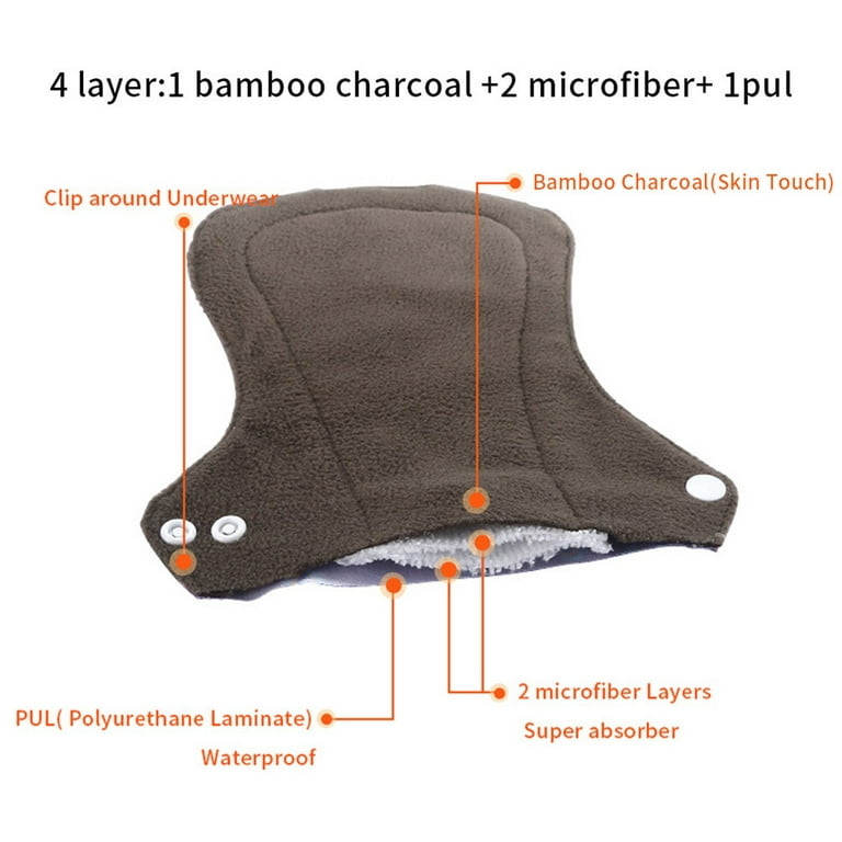 6pcs Bamboo Charcoal Menstrual Pads Super Absorbent Reusable Washable  Sanitary Pads (5PCS Menstrual Pads and 1PC Bag Random Color) 