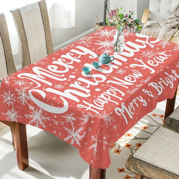 BZSMCE Square Tablecloth Snowflake and Merrh Christmas Print Pattern Tableclothes