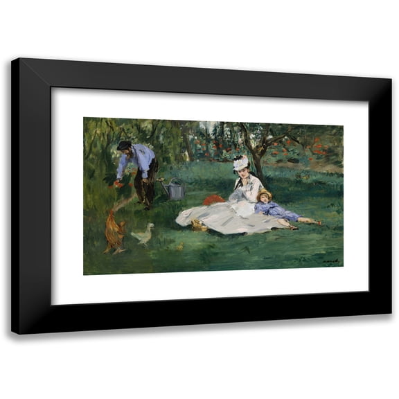 Édouard Manet 14x10 Black Modern Framed Museum Art Print Titled - The Monet Family in Their Garden at Argenteuil (1874)