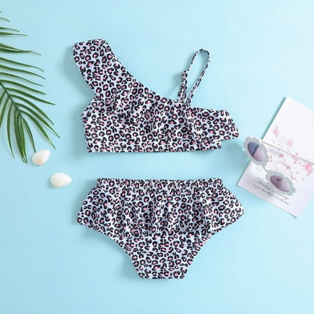 

Gubotare Summer Toddler Girls Leopard Printed Ruffles Two Piece Swimwear Swimsuit Bikini Bathing Suit Girls 11 12 White 18-24 Months