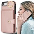 thumbnail image 6 of Allytechgroup iPhone SE 2022/2020/ iPhone 8 7 Wallet Case, Ring Holder Stand Cards Slots Shockproof Retro Flip Back Cover Phone Case for Apple iPhone SE 3rd 2nd Gen/ iPhone 8 7, Rosegold, 6 of 7