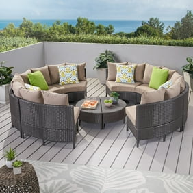 Black Resin Wicker Outdoor Furniture Sectional Sofa Set Blue