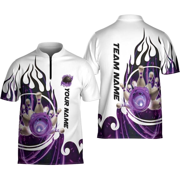 Mostprints Personalized Name Bowling Jersey 3D, Custom Bowling Shirts for Team, Bowling Shirt Unisex for Men & Women4 (Purple, S)