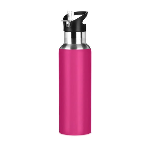 ALAZA Deep Pink Water Bottle Insulated Flask Stainless Steel Straw Lid 20 oz