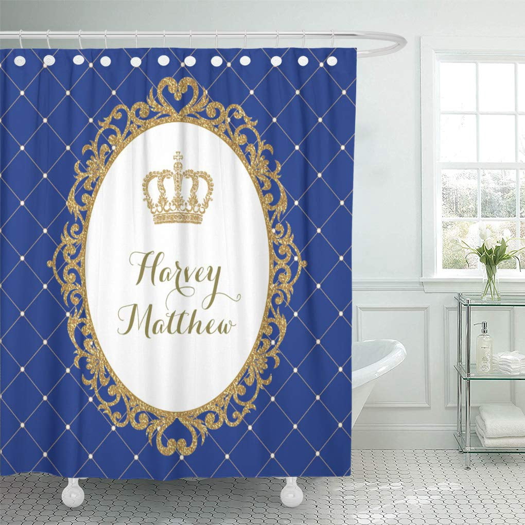 Cynlon Baby Royal Blue Gold Prince Nursery Boy Little Bathroom Decor Bath Shower Curtain 66x72 Inch Walmart Com Walmart Com