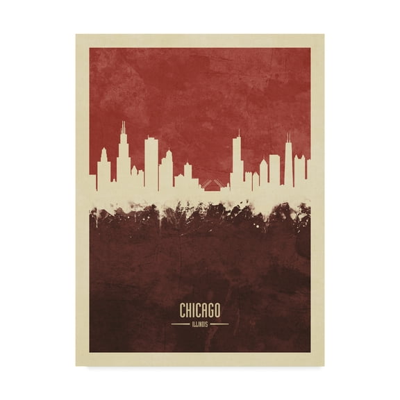 Trademark Fine Art 'Chicago Illinois Skyline Red II' Canvas Art by Michael Tompsett