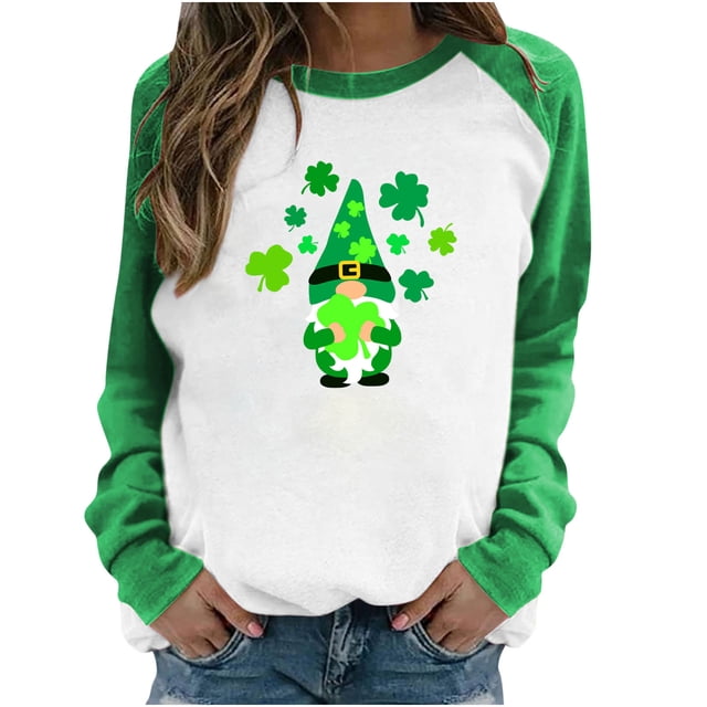 Qertyioot Chandails en Molleton Imprimés pour Femmes Mode de la Saint-Patrick