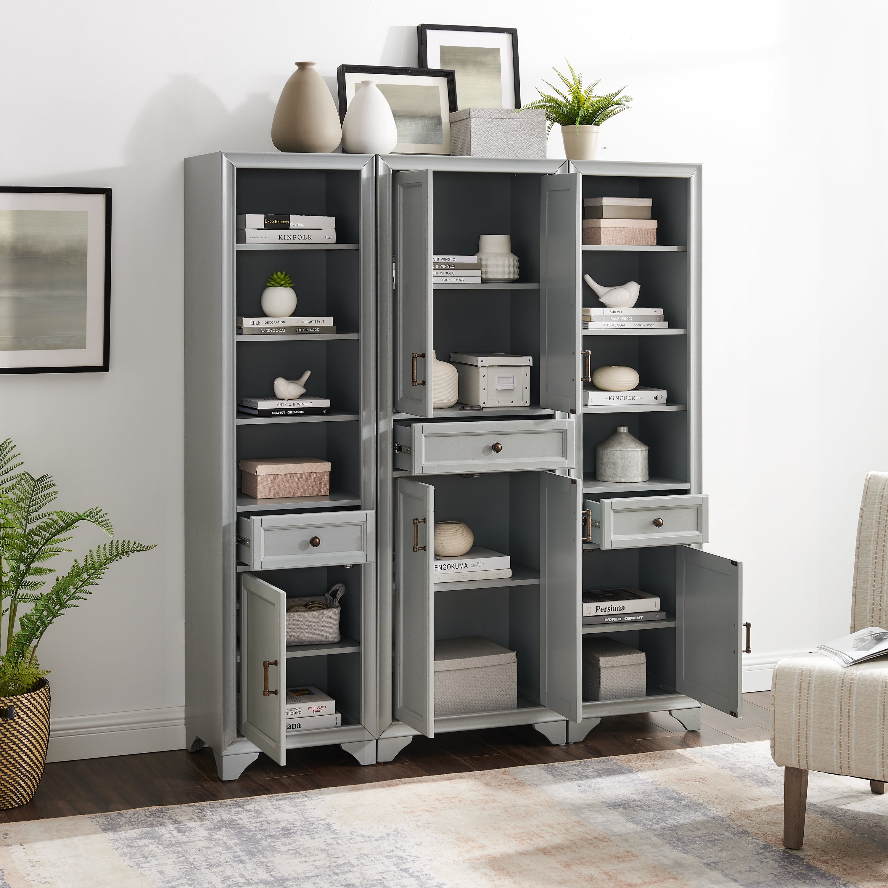 Crosley Furniture Tara 3-Piece Pantry Storage Cabinet Set with Shelves, Kitchen, Dining, or Laundry Room