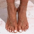 thumbnail image 2 of 2PCS Boho Beaded Foot Chain Layered Barefoot Sandals Summer Beach Ankle Chain for Women(Gold), 2 of 12