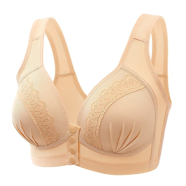ZVAVZ Bras for Women No Underwire,Womens Front Closure Bras Full Coverage High Support Bra Push Up Everyday Bras Compression Bra Clearance Sale Beige,S