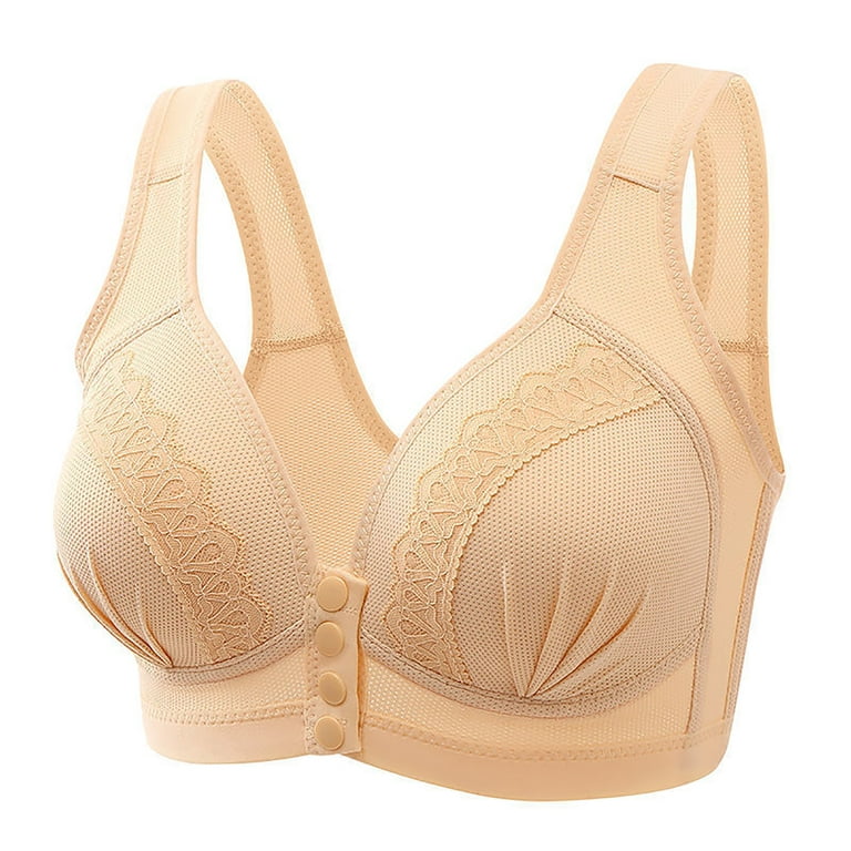 JNGSA Women's Plus Size Front Closure Bras Comfortable No Underwire  Breathable Bras Push Up Everyday Full Coverage Bras Beige 