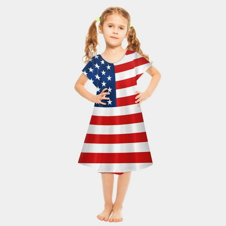 

Summer Savings Clearance 2023! Loopsun Toddler Dress 4th of July Star Printing Crew Neck Short Sleeve Fashion Cute Midi Dress White