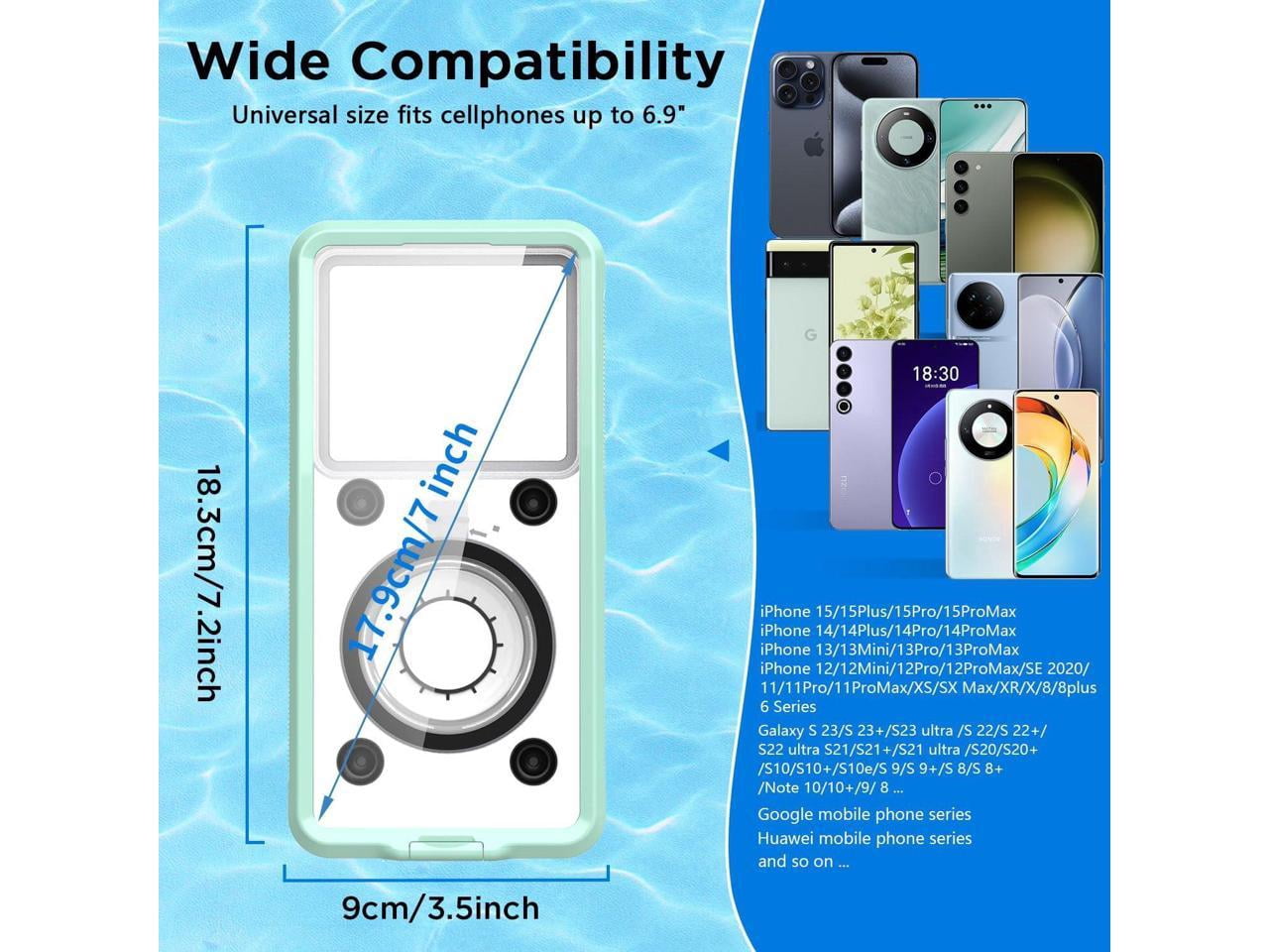 Waterproof Phone Case, Universal Self-Check Function Underwater Pouch Dry Bag Beach Travel Essentials Tech Gadgets for iPhone 15 14 13 11 12/Samsung S24/LG,Google/Xiaomi/Motorola