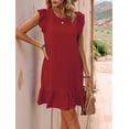 thumbnail image 4 of Summer Dresses for Women Round Neck Cap Sleeve Ruffle Hem Casual Smock Mini Dress Red M, 4 of 7