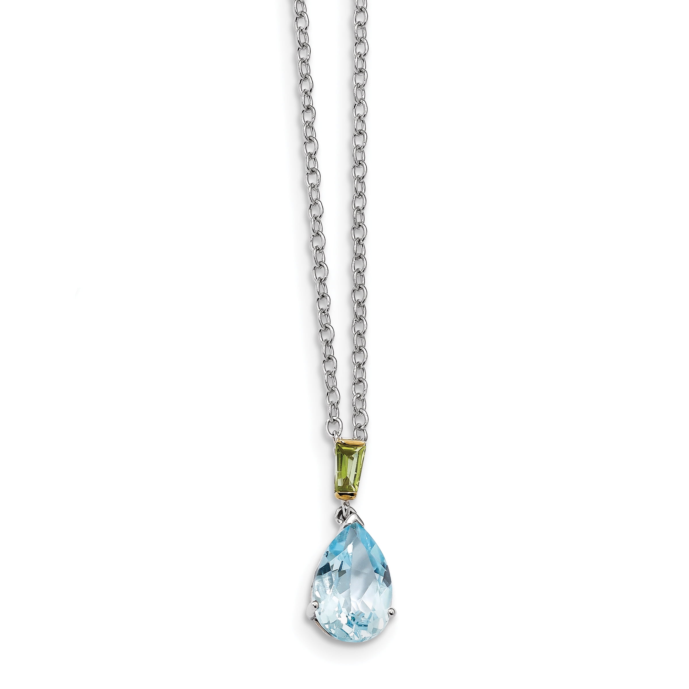 CoutureJewelers Sterling Silver and 14K Sky Blue Topaz and Diamond Necklace