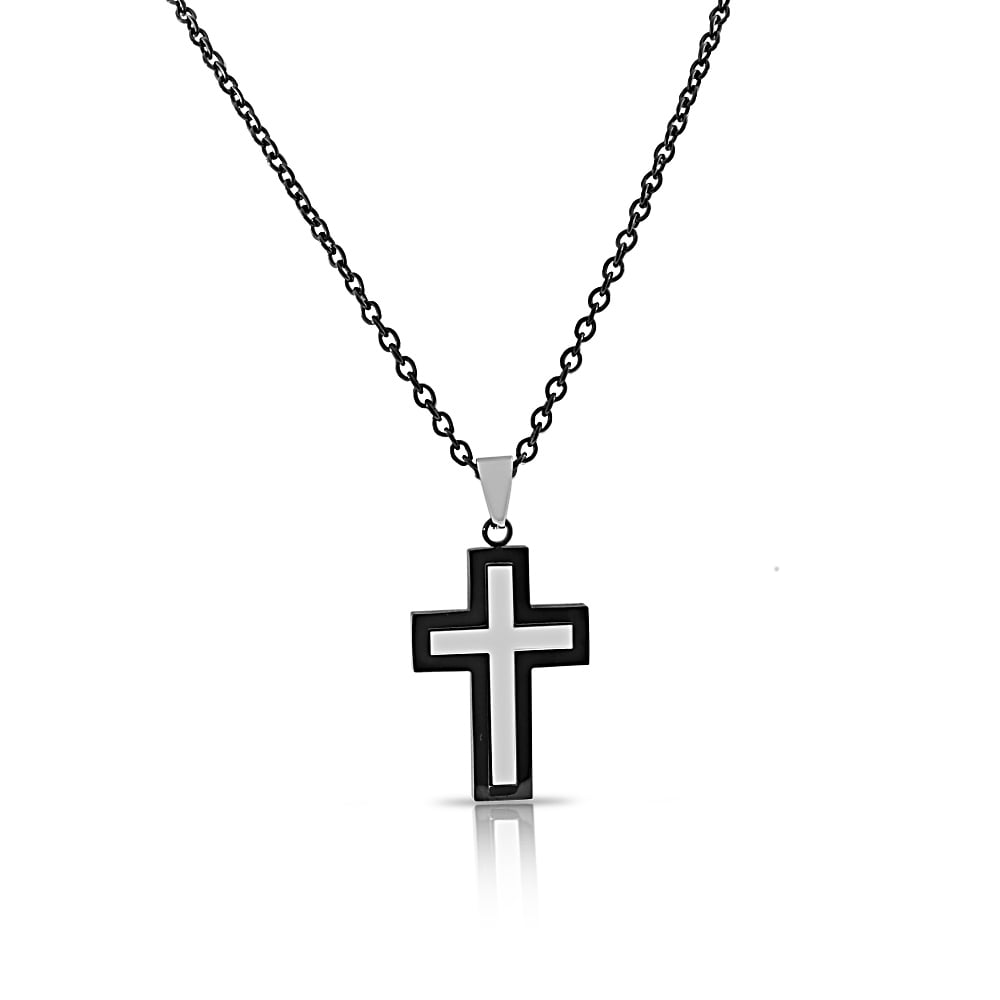 My Daily Styles Stainless Steel SilverTone Black Religious Cross Men