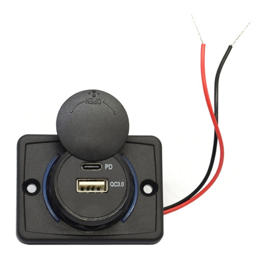 Car USB Charger Socket Panel PD Type C QC3.0 Power Outlet Adapter for