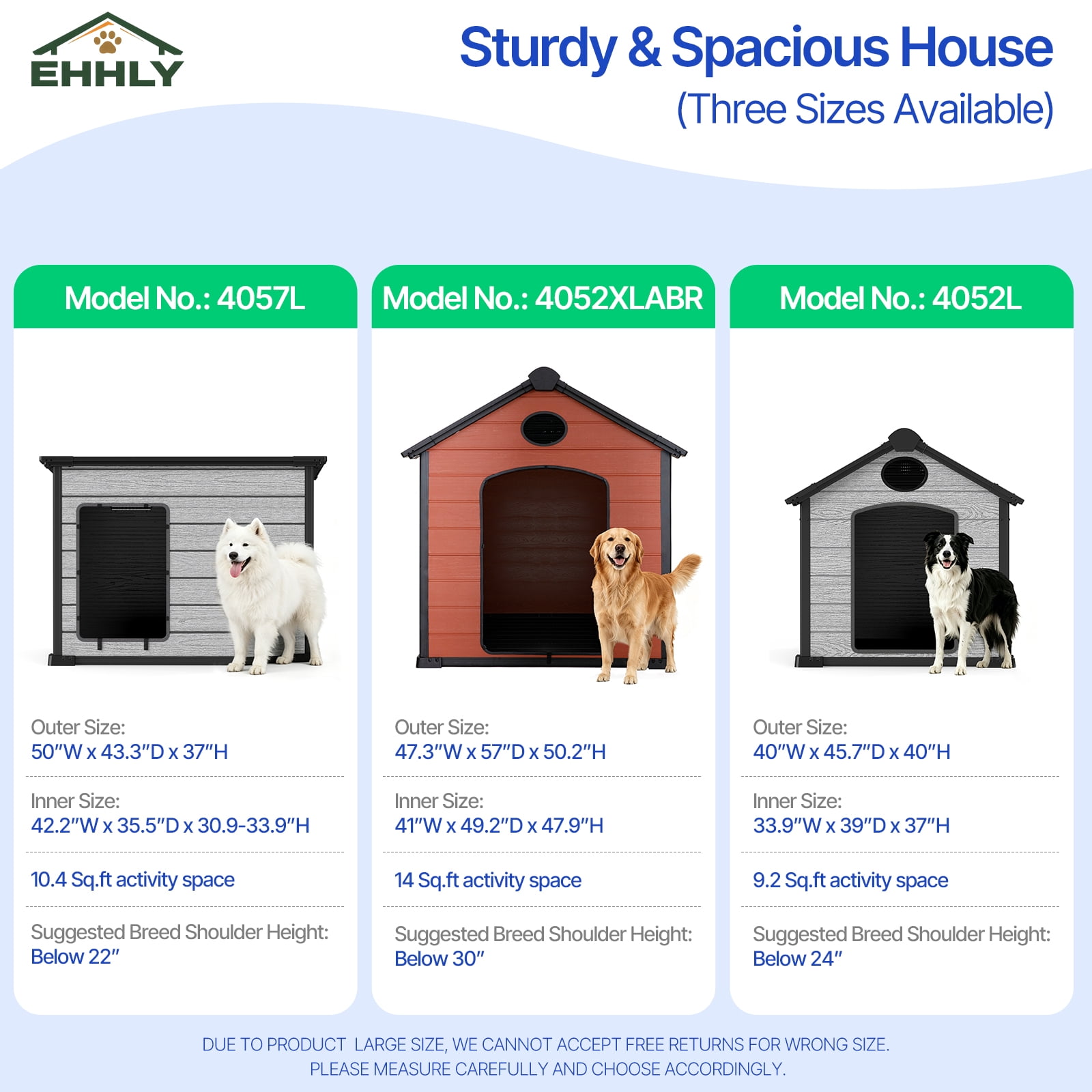 EHHLY 57" Extra Large Dog House Outdoor Weatherproof, 5XL Big Dog House for 2 Large Dogs Outside, Insulated Igloo Pet House with Elevated Floor, Extra Durable Resin Plastic, 4052XL,Rustic Brown,