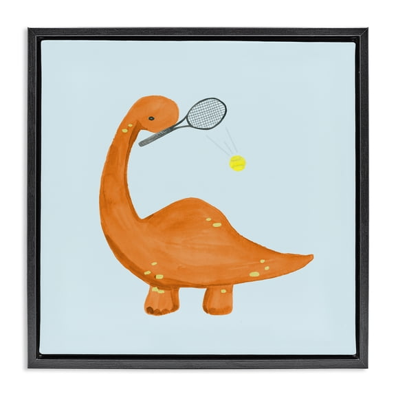 Stupell Industries Contemporary Baby Dino Playing Tennis Black Floating Frame Canvas Art, 18 x 18, by Lucille Price