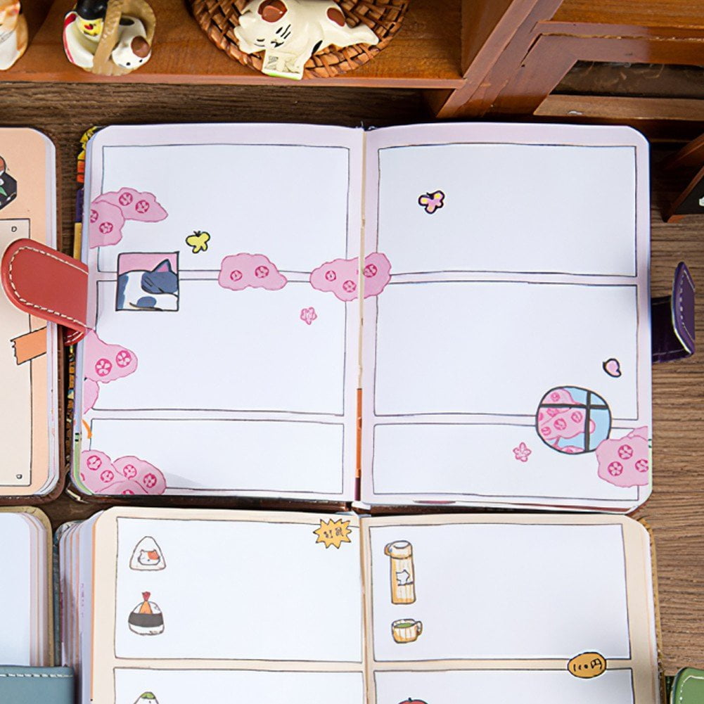 Kawaii Cartoon Cat PU Magnetic Buckle Notebook A6 Paper Japanese Art Style Cat Ledger Diary Agenda Planner Notepads Stationery