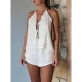thumbnail image 3 of Gdvsclr Women'S Summer Solid Loose Fit Sexy- Backless Halter Tie Front Tops and High Waisted Shorts 2 Piece Cream White S, 3 of 8