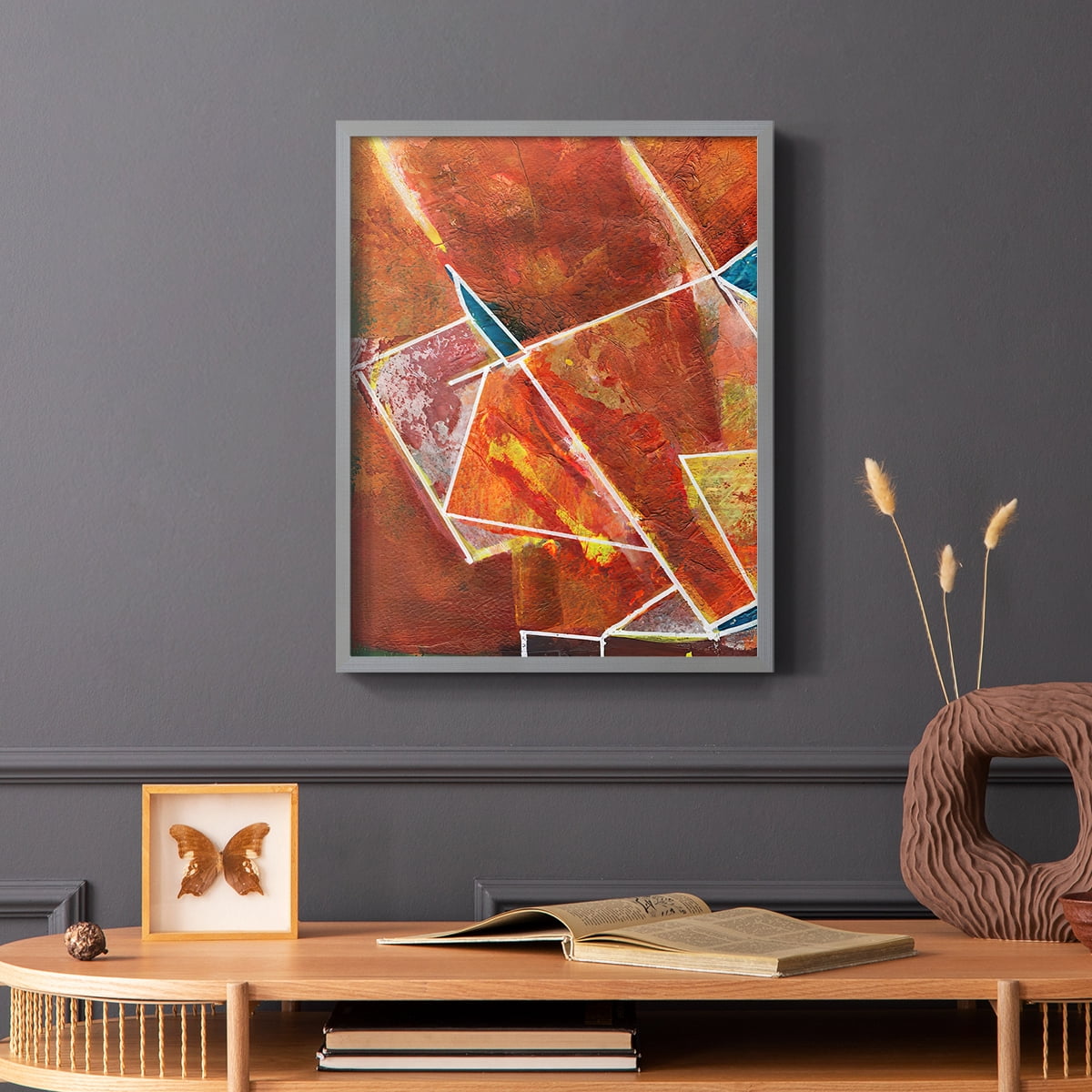 Primary Connection II Framed Print in Gray Solid Wood Framed Print No Nail Hanging