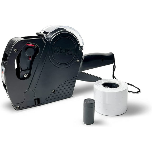 Veltec Starter 1-Line, 8 Digits, Price Gun Kit – Includes 2000 White Labels, 1 Inker and Starter Labels Preloaded, and an Extra Ink Roller