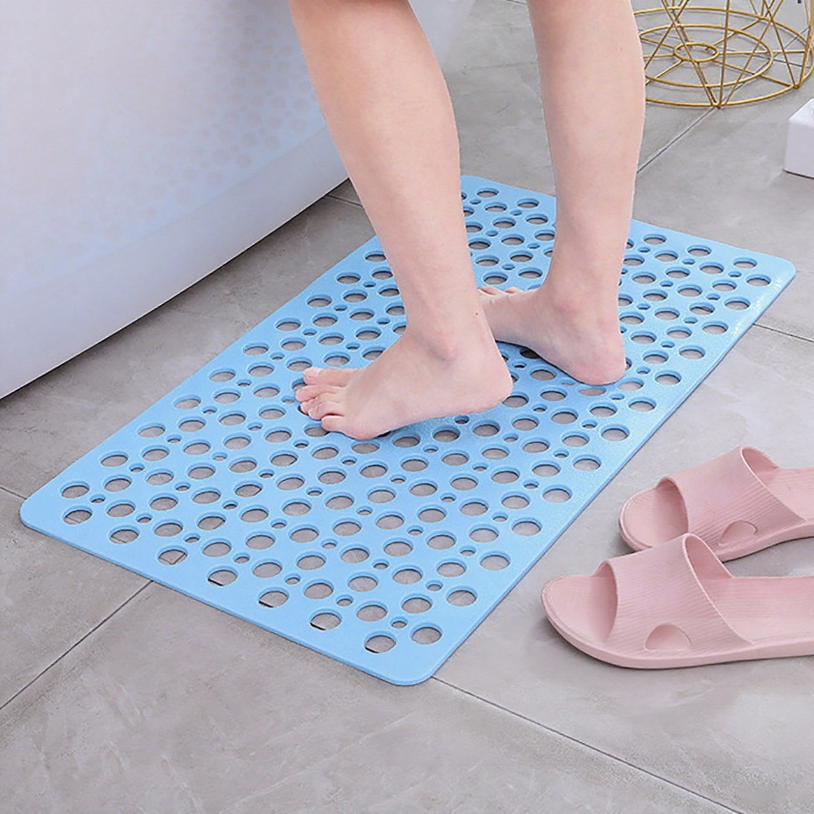 Non- Shower Mat for Elderly, TPE Rubber Bathtub Mat with Drain Holes | Anti-Skid Bath Tub Floor Mat for Walk-in Showers, Bathroom & Kitchen Safety Accessories, (White,27.5"x15")