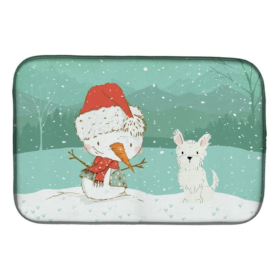 Westie Terrier Snowman Christmas Dish Drying Mat