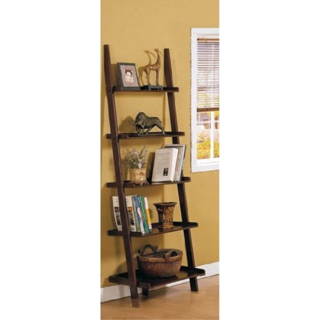 Poundex Leaning Bookcase Bookshelf Dark Espresso Brown Walmart Com
