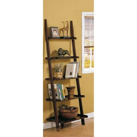 Poundex Leaning Bookcase Bookshelf Dark Espresso Brown Walmart Com