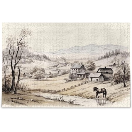Wellsay Village on The Hills Puzzle 1000 Pieces - Wooden Jigsaw Puzzles for Family Games - Suitable for Teenagers and Adults
