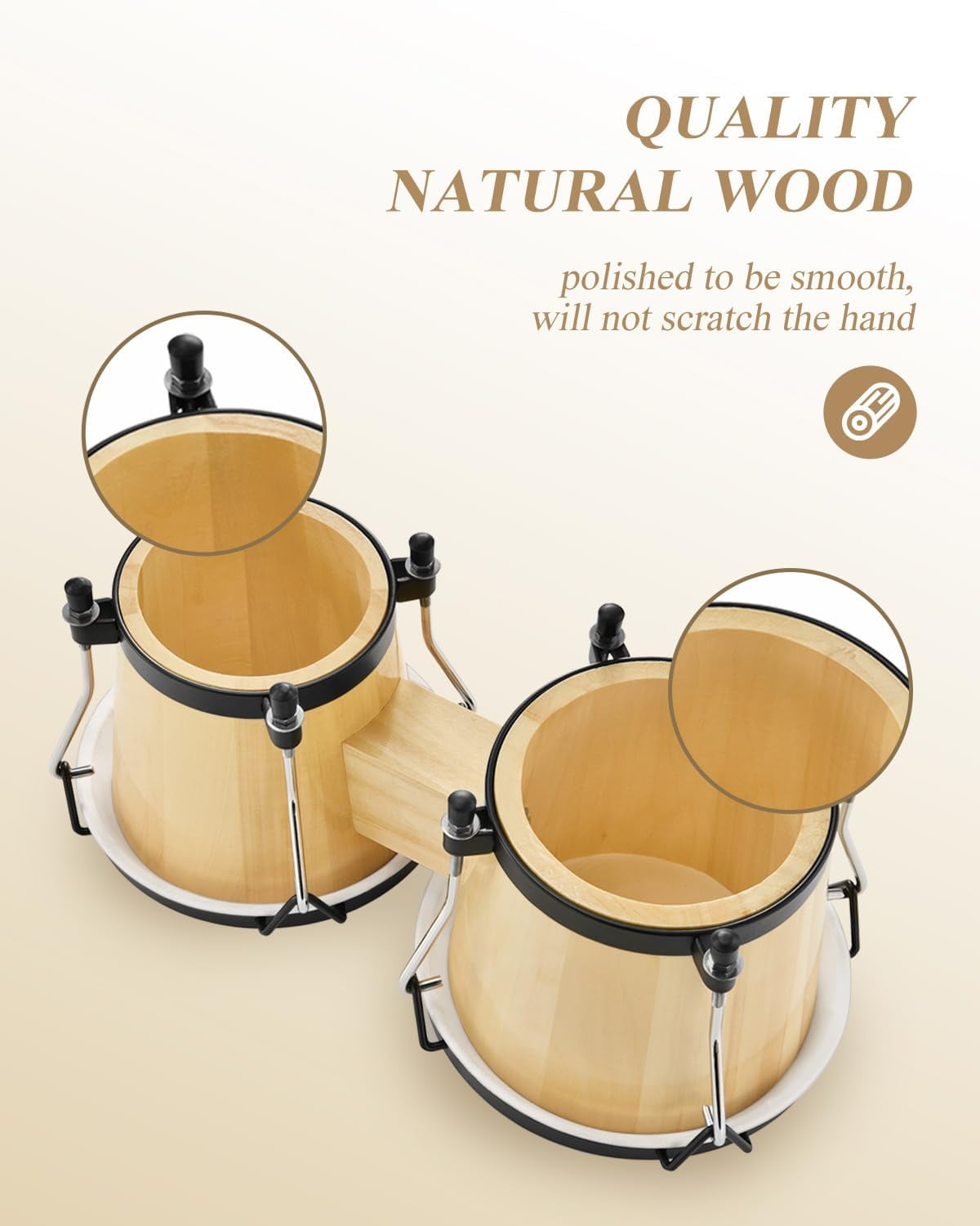 Eastar Bongo Drums 6” and 7” Wood Percussion Instrument Bongos for Kids Adults Beginners Natural Finish, EBO-1