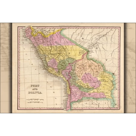 24"x36" Gallery Poster, map of Peru and Bolivia 1844