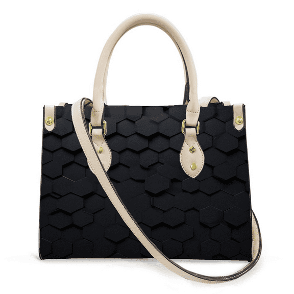 Purse Tote Bag for Women Leather Handbag, Satchel Shoulder Crossbody Top Handle Bags for Work Travel, dark hexagonal shapes, WHITE