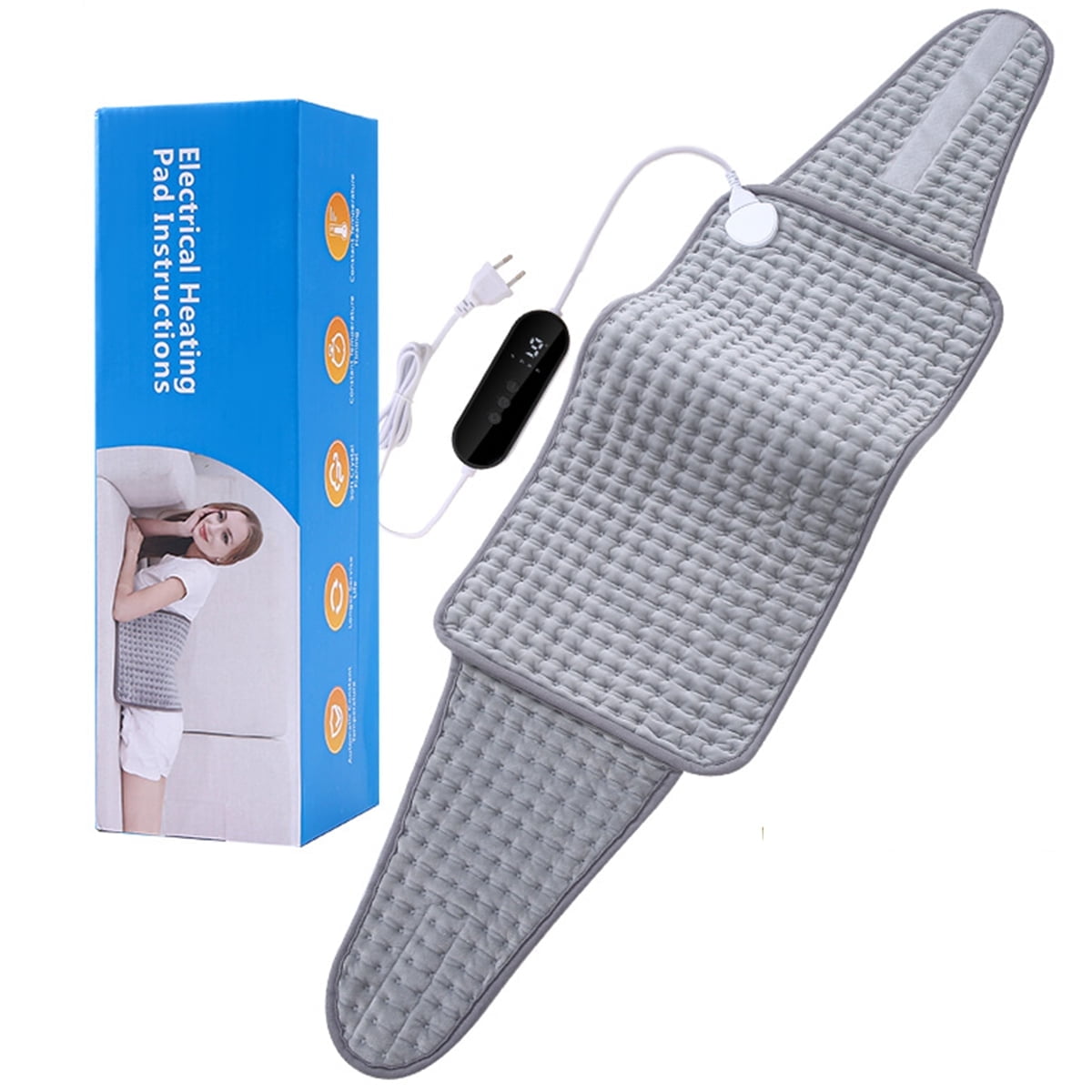 Electric Heating Pad for Period Cramps & Back Pain - 48"x12" Large Coverage, 9 Heat Settings, Auto Shut-Off, Machine Washable for Menstrual & Muscle Relief, Gray