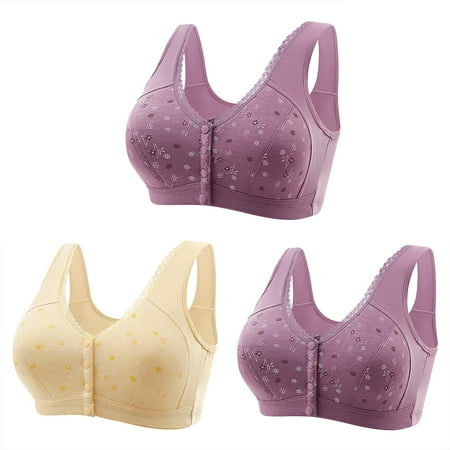 Mrat Bra Wireless 3pc Women Front Buckle for Middle-Aged and Elderly Underwear Soft Cotton Oversized Tank Tops Without Steel Ring Printed Bra S-451 Beige 5XL