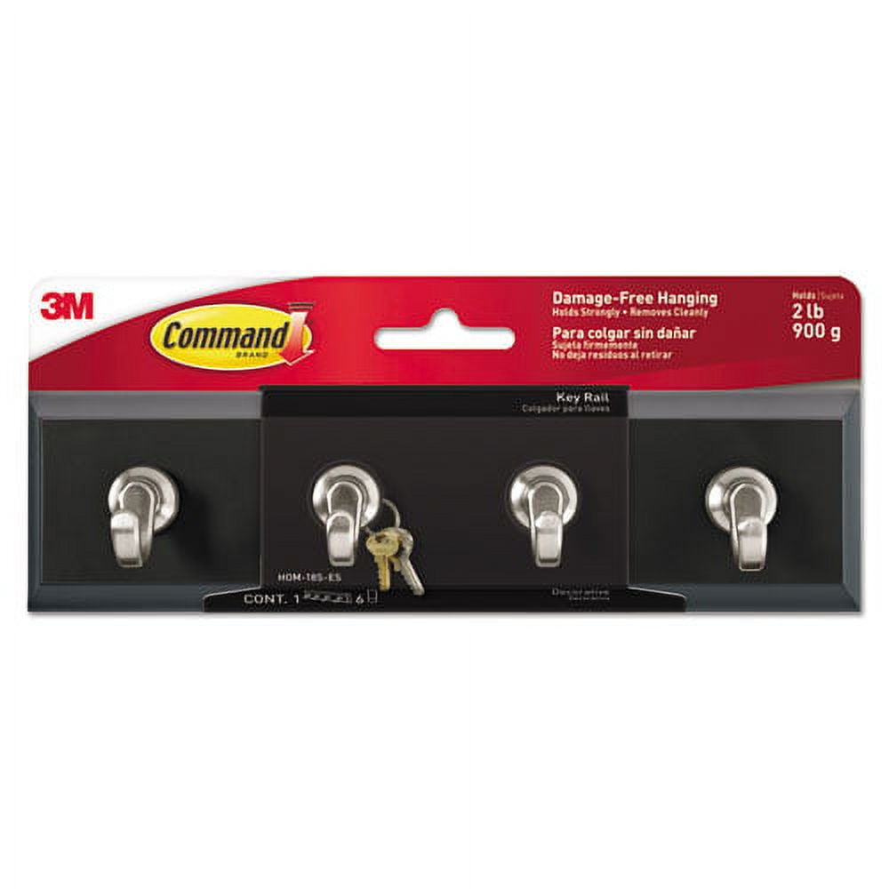 Decorative Key Rail, 8w X 1 1/2d X 2 1/8h White/silver, 4 Hooks/pack | Bundle of 2 Packs