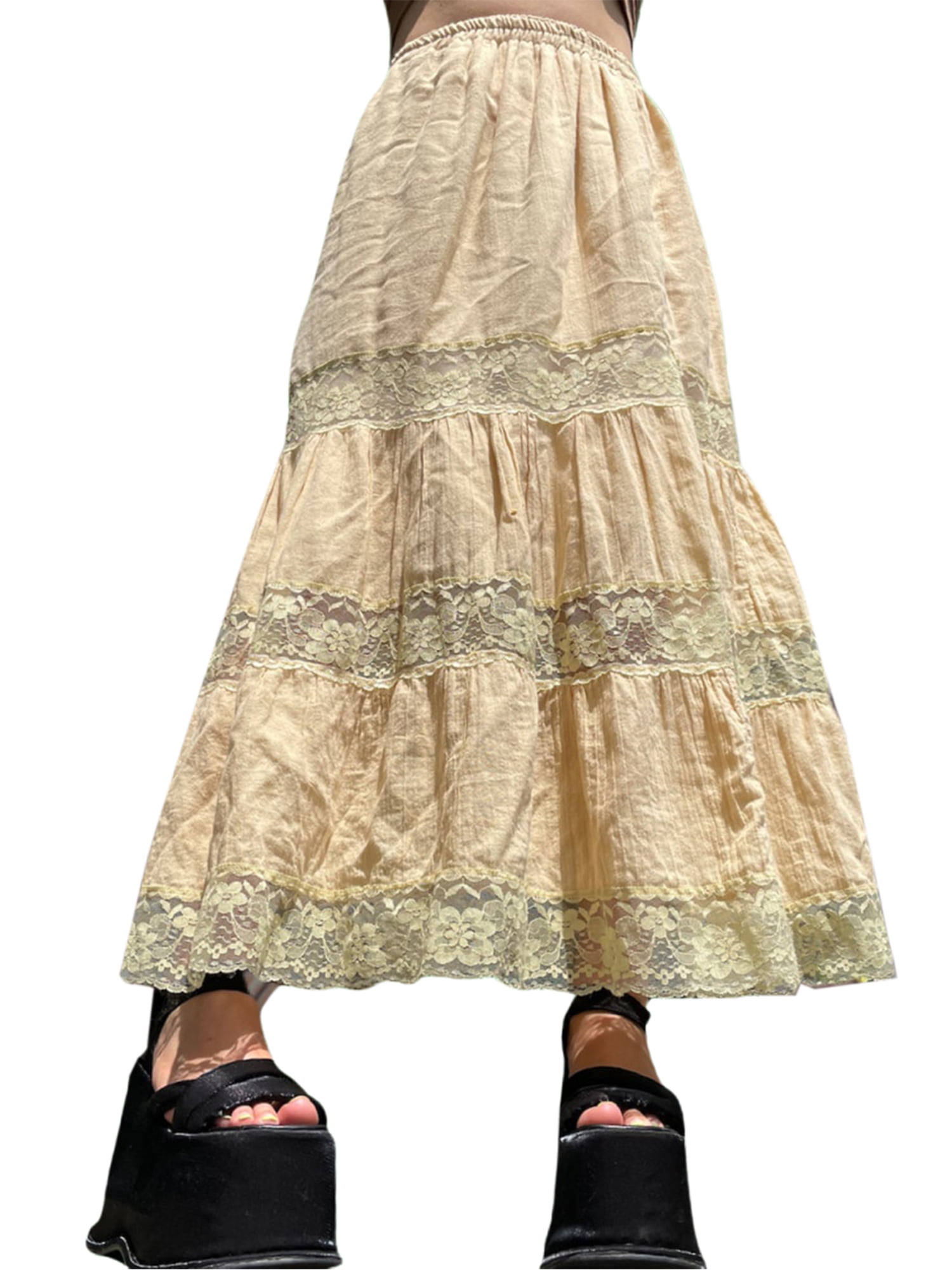 Women Printeded Ruched A-Line Vintage Skirt 