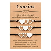 UNGENT THEM Cousin Gifts for Women, 3 Cousin Matching Heart Bracelets Birthday Christmas Gifts for Cousins Women Girls