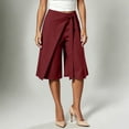 thumbnail image 4 of Qingpeng Womens Wrap Front Tie Waist Culottes High Waist Irregular Overlay Split Wide Leg Dressy Capri Pants Office Business Casual Pants, 4 of 6