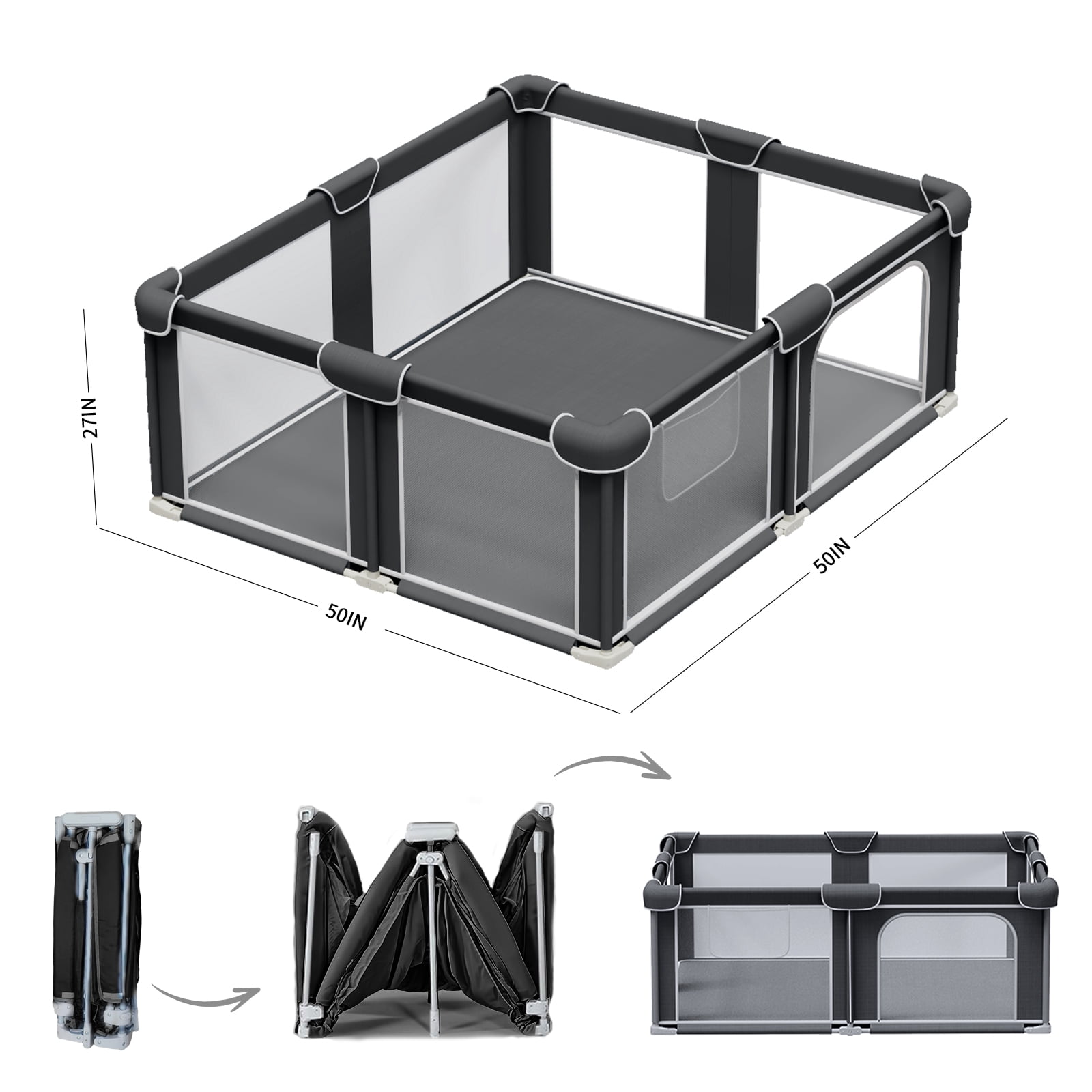 G TALECO GEAR Baby Playpen with Mat, Large Play Yard for Babies and Toddlers, Portable Baby Activity Center for Indoor & Outdoor, Black(50‘’×50‘’)